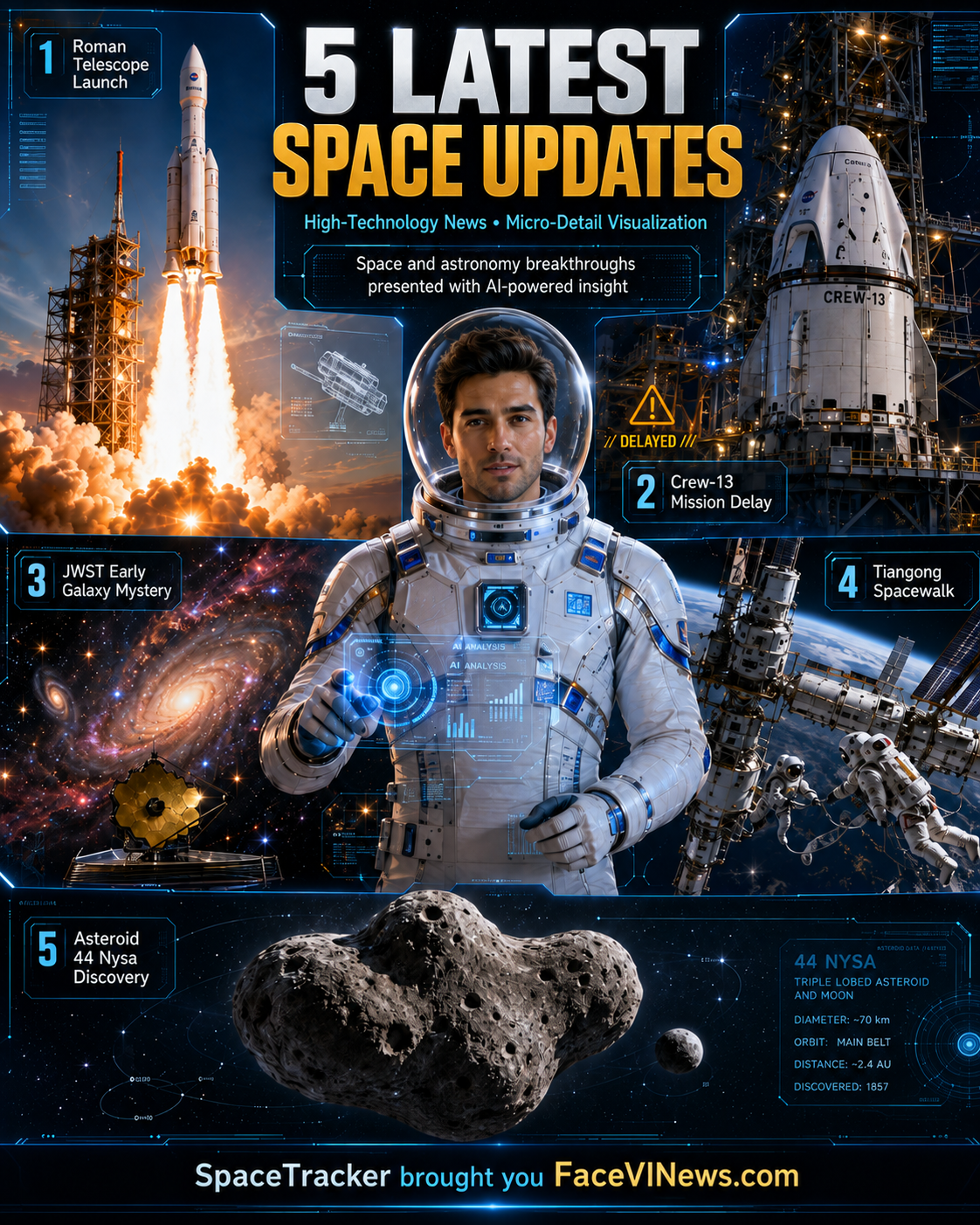 5 Latest Space Updates, Roman, Crew-13, JWST, Tiangong & Asteroid 44 Nysa